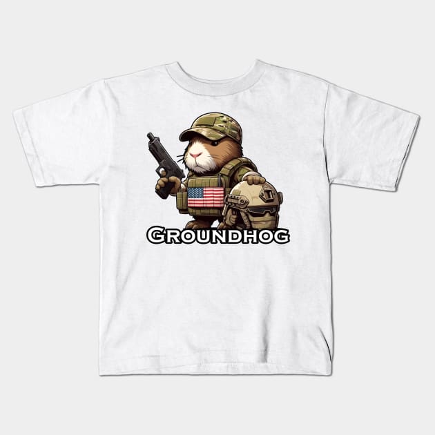 Tactical Groundhog Kids T-Shirt by Rawlifegraphic